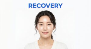 시술 후 회복과 케어를 상징하는 평온한 표정의 여성 모델