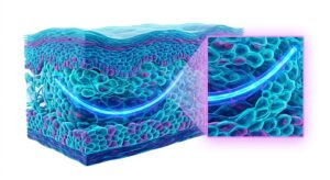 실리프팅의 의학적 원리를 보여주는 3D 피부 구조 일러스트