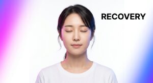수술 후 회복 중인 평온한 모습의 여성 모델